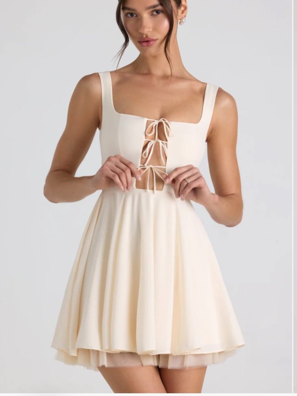 Oh Polly Cream Tie-Front Skater Mini Dress – NWT